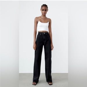 Zara Wide Leg Jeans with fray bottom Black US 8